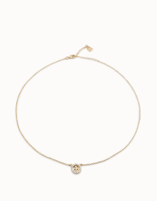 Chain pendant necklace  with buttton, Golden, large