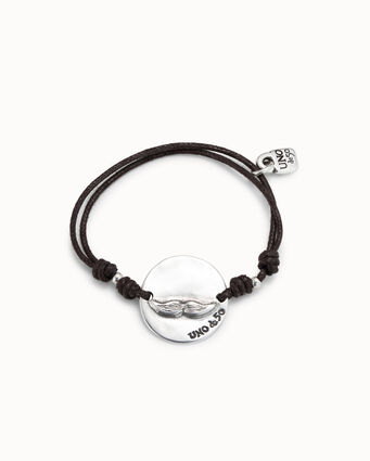 Brown leather bracelet with sterling silver-plated plate