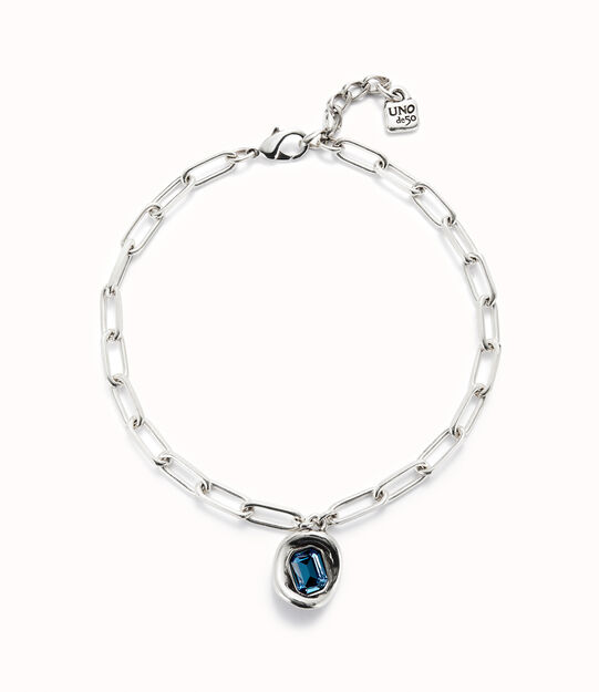 Cadena ba&ntilde;ada en plata de ley con eslabones y cristal azul