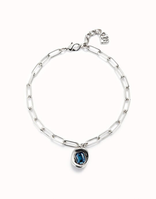 Short link chain pendant necklace blue crystal
