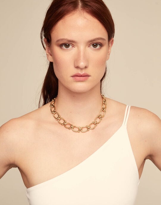Collar ba&ntilde;ado en oro 18k con eslabones medianos, Dorado, large