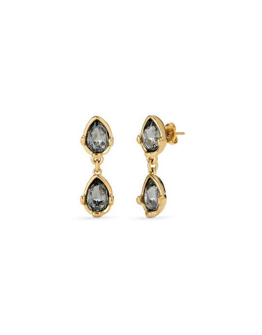 Long  earrings with two grey drop-shaped faceted crystals