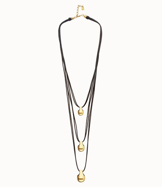 Multi strand leather necklace with three spheres