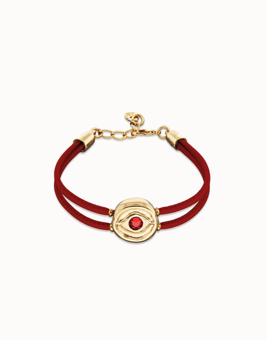 Double red leather birthstone bracelet with eye
