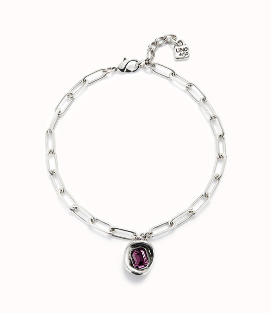 Cadena ba&ntilde;ada en plata de ley con eslabones y cristal rosa