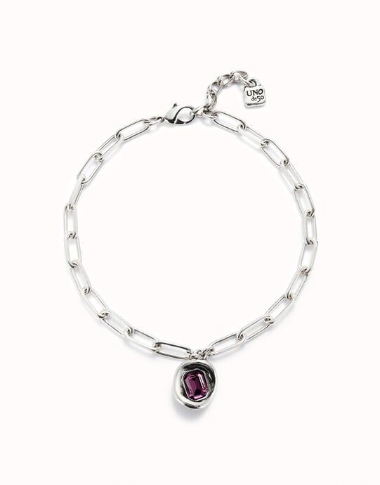Short link chain pendant necklace pink crystal