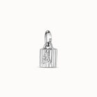 Sterling silver-plated padlock charm with topaz letter A