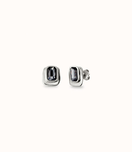 Rectangular sterling silver-plated earrings with gray crystal