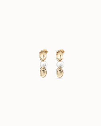 Boucles d’oreilles plaquées or 18 carats avec maillon ovale et perle centrale