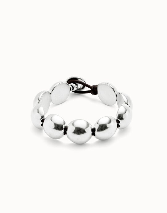 Leather bracelet with small round beads