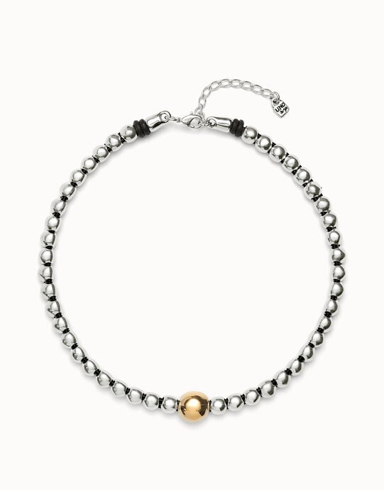 Collier &agrave; billes plaqu&eacute; or 18 carats avec une boule grande au centre