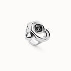 Ring with heart and central black crystal