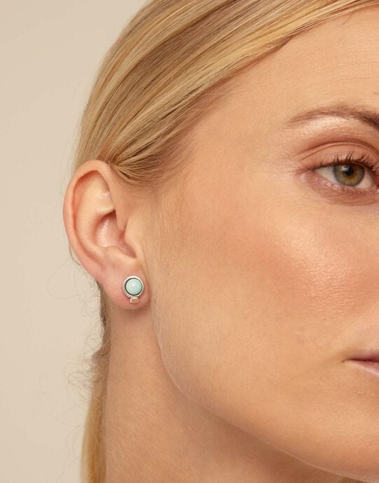 Single Stud Earring With Blue Crystal, Silver, large