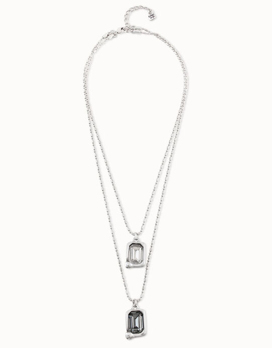 Multi strand pendant chain necklace with crystals, Silver, large
