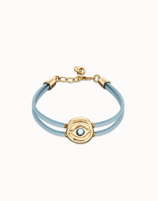 Double blue leather birthstone bracelet with eye