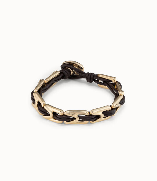 Leather bracelet with 18k gold-plated rectangular links