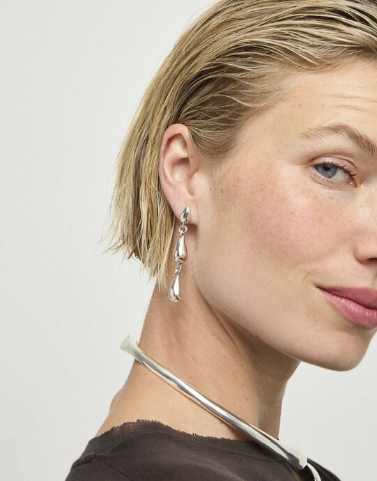 Linked Teardrop Drop Earrings, Silver, large