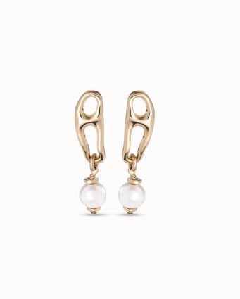 18K gold-plated earrings with link and pearl