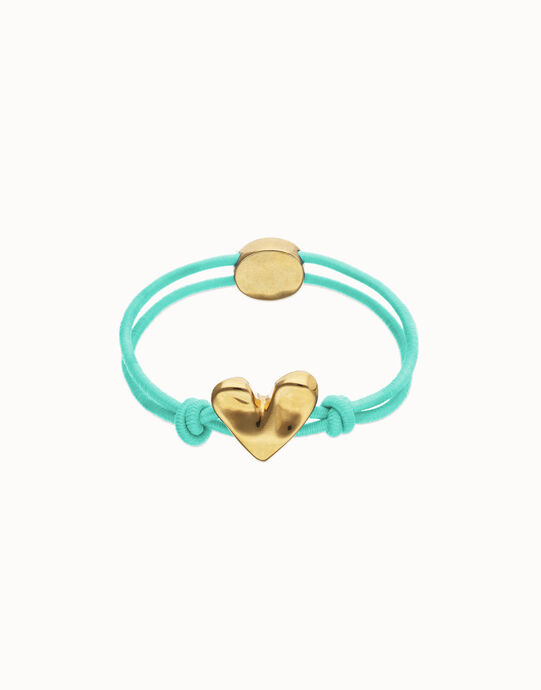 Turquoise elastic thread bracelet with heart charm