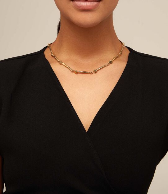 Collar ba&ntilde;ado en oro de 18k con piezas en forma de clavo., Dorado, large