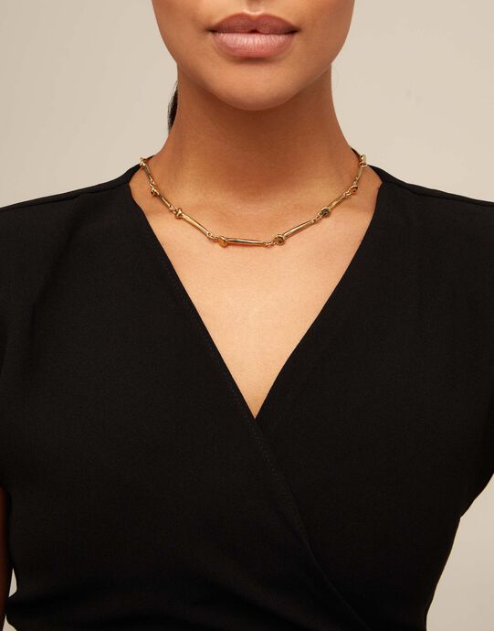 Collar ba&ntilde;ado en oro de 18k con piezas en forma de clavo., Dorado, large
