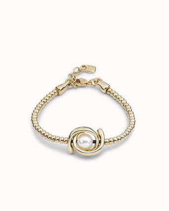 18k gold-plated one strand elastic bracelet with double moon bead