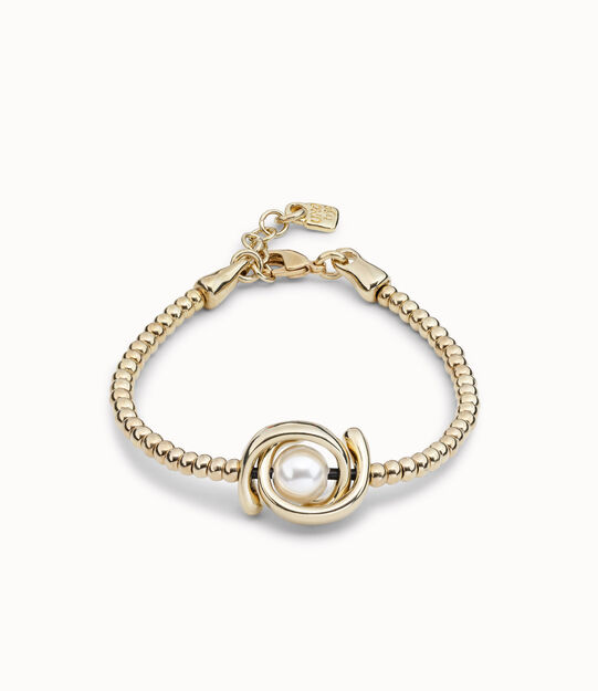 18k gold-plated one strand elastic bracelet with double moon bead