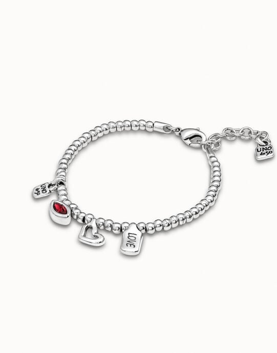 Pulsera ba&ntilde;ada en plata de ley con cristal rojo mujer, , large
