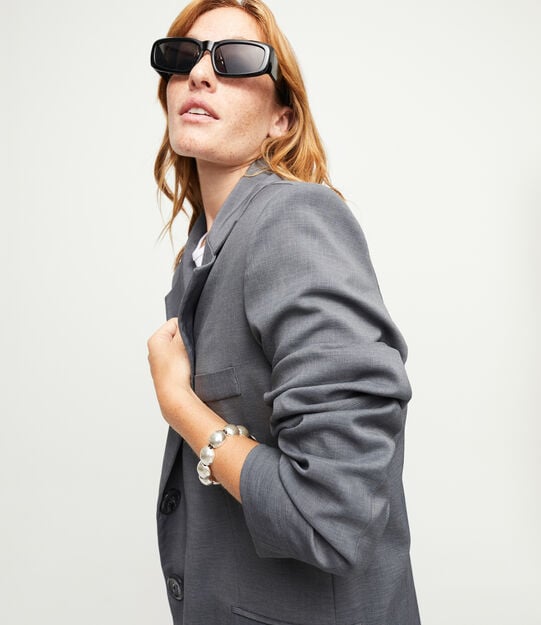 Leather bracelet with large round beads, Silver, large