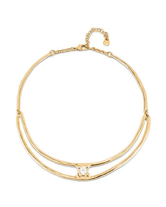 18K gold-plated double rigid necklace with white cubic zirconia