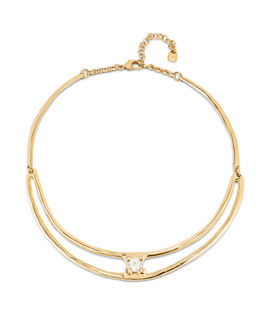 18K gold-plated double rigid necklace with white cubic zirconia