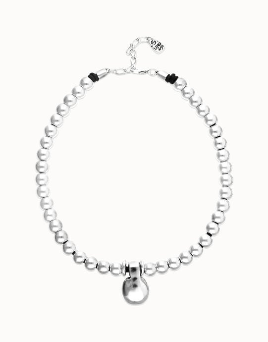 Collar de esferas medianas ba&ntilde;adas en plata de ley y esfera grande
