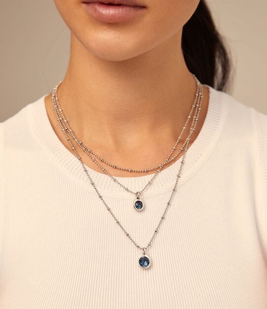 Pendentif plaqu&eacute; argent triple midi avec cristaux s, Argent, large