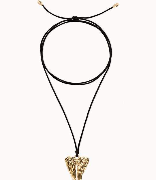 Long silk cord necklace with wing detail