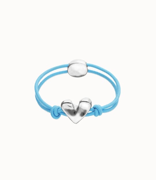 Bracelet en fil elastique bleu avec c&oelig;ur plaqu&eacute; argent sterling