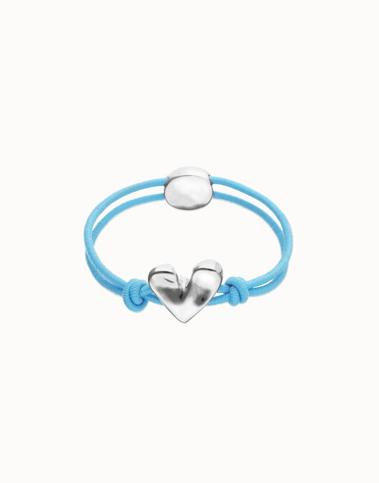 Pulsera de hilo el&aacute;stico azul con coraz&oacute;n ba&ntilde;ado en plata de ley