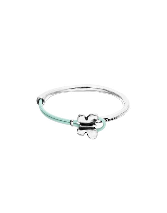 Pulsera combinada en cuero turquesa y plata de ley con adorno de mariposa