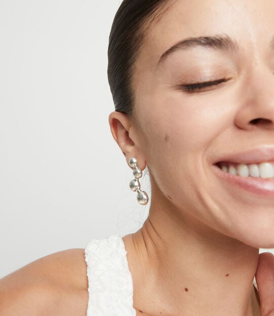 Drop earrings with beads, Silver, large