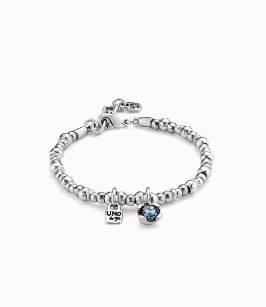 Pulsera bañada en plata de ley con perla y cristal azul