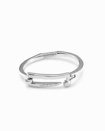 Sterling silver-plated bracelet for men with visible spring and nail shaped central buckle
