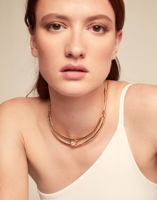 Choker necklace with white cubic zirconia, Golden, large