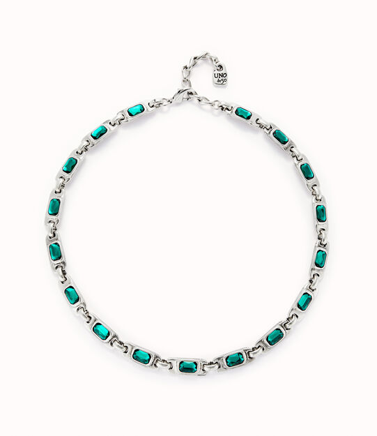 Collar bañado en plata de ley con cristales verdes