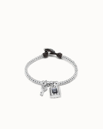 Sterling silver-plated bracelet with central padlock and key charms