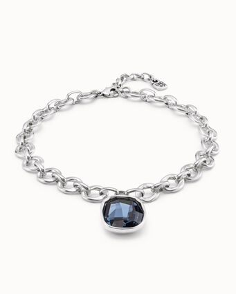 Collier court plaqué argent avec cristal