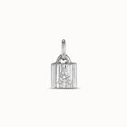 Sterling silver-plated padlock charm with topaz letter A