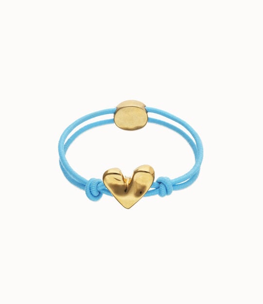 Bracelet en fil elastique bleu avec c&oelig;ur plaqu&eacute; or 18k