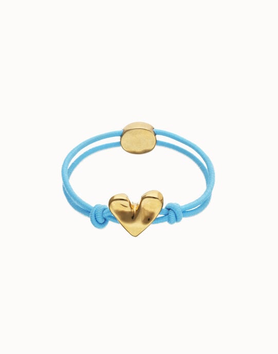 Blue elastic thread bracelet with heart