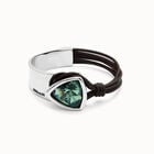 Bangle bracelet with leather and green crystal