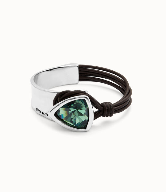 Sterling silver-plated bangle bracelet with leather