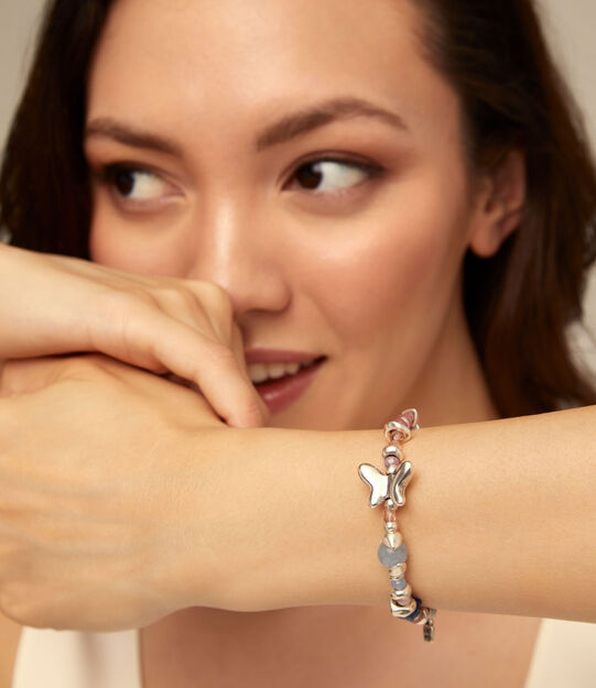 Beaded bracelet with multicolor handmade crystals, Silver, large